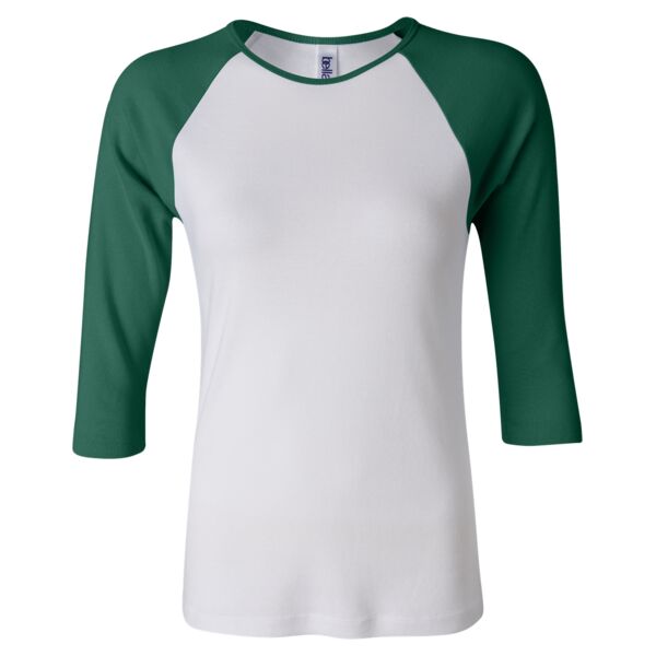 Women's Baby Rib Three Quarter Sleeve Contrast Raglan Tee Thumbnail